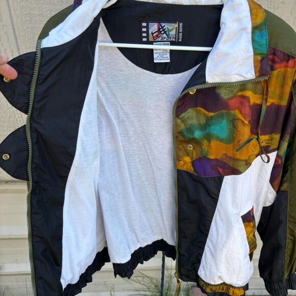 River Edge Sport 90s Windbreaker Jacket 1X Colorblock Black Multicolor Abstract - Picture 4 of 7